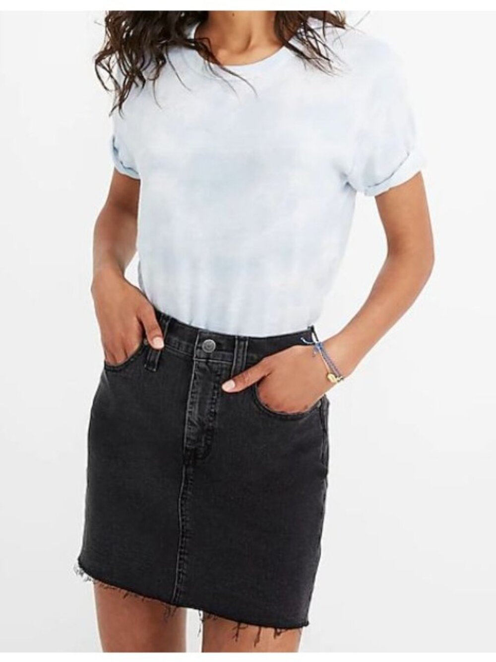 MADEWELL stretch denim straight mini skirt in ashcraft wash w/ raw hem size 25